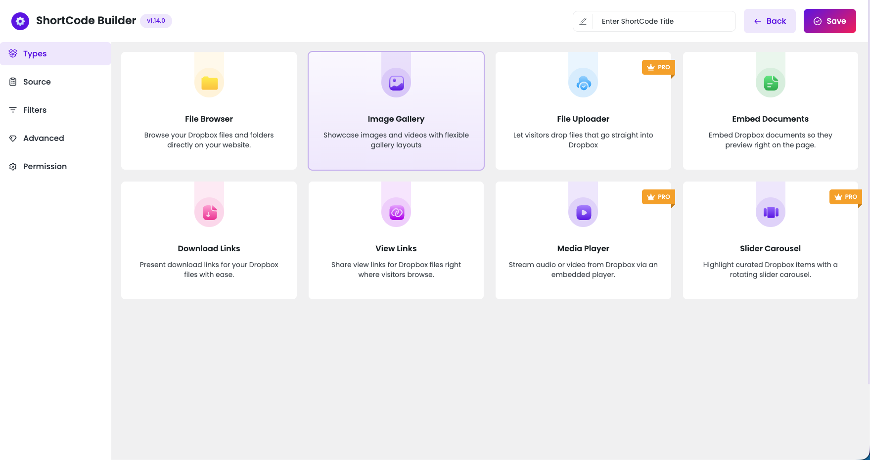 Easy Integration for Dropbox 4 Shortcode Builder