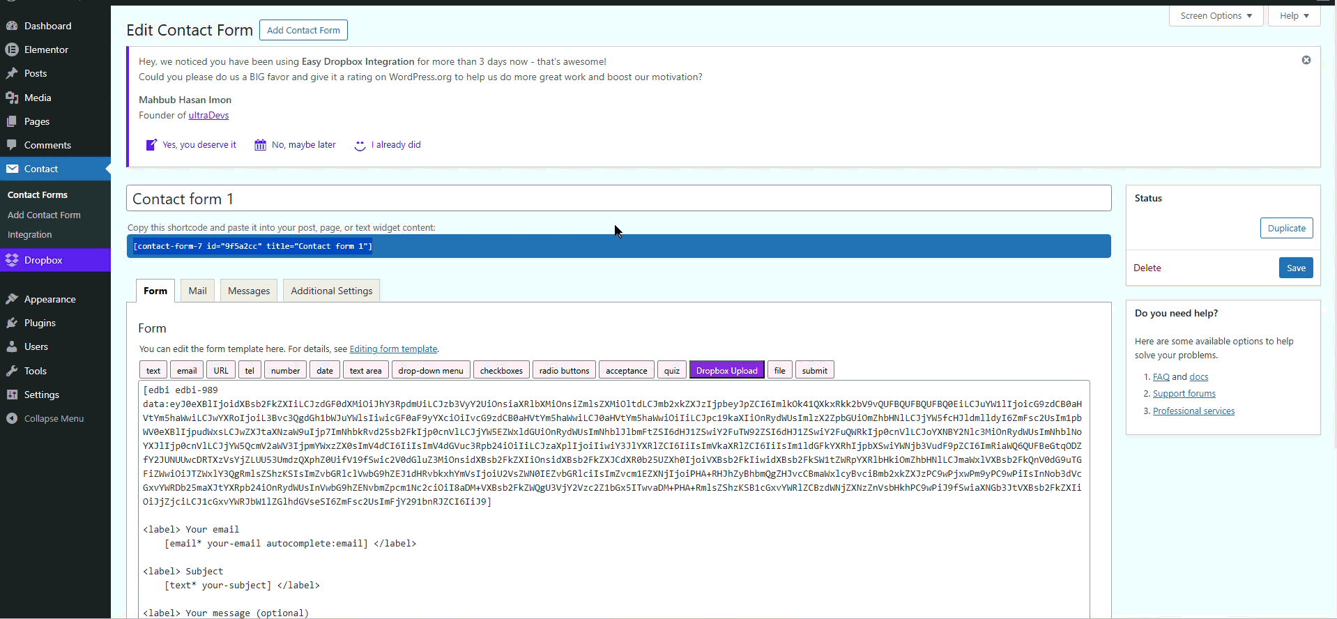 Add the Form Shortcode