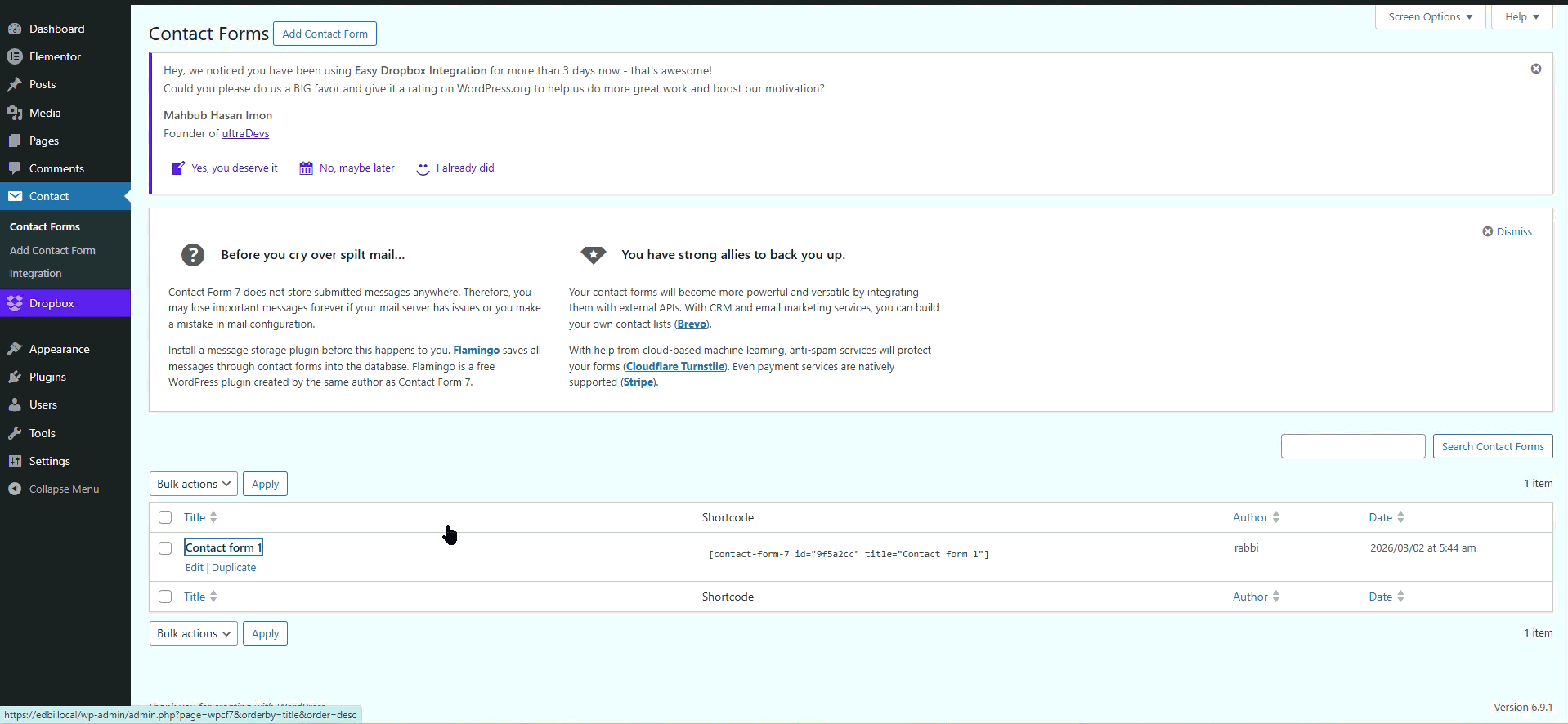 Dropbox Upload Tag in CF7